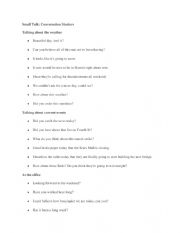 English Worksheet: Small Talk Sentence Starters