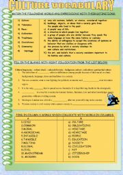 English Worksheet: CULTURE COLLOCATIONS