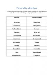 English Worksheet: Personality adjectives (speaking exercise) 