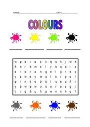 English Worksheet: Colours wordsearch