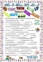 English Worksheet: Linking words: elementary with KEY