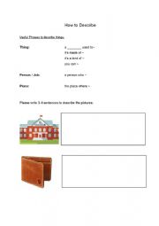English Worksheet: How to Describe