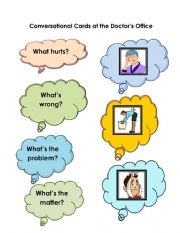 English Worksheet: Conversation Cards at the Doctors Office