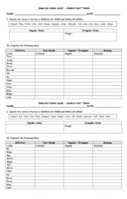 English Worksheet: Quiz - Regulars and Irregulars verbs