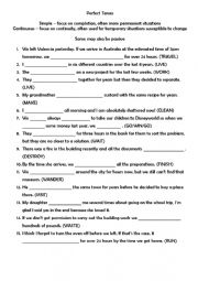 English Worksheet: Perfect and Perfect Continuos Past, Present and Future