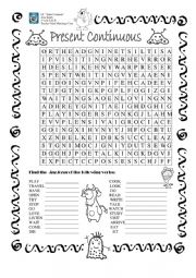 English Worksheet: Present Continuous Wordsearch
