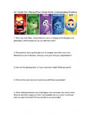 English Worksheet: An Inside Out_Disney Pixar Study Guide_ Understanding Emotions