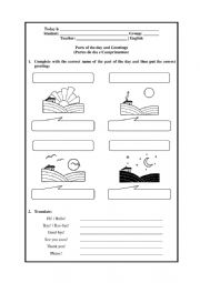 English Worksheet: Parts of the day and Greetings