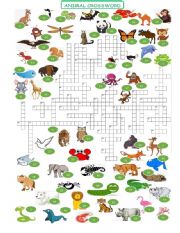 English Worksheet: ANIMALS   CROSSWORD 3 OF 3 exercise set  ***ANSWER KEY INCLUDED***