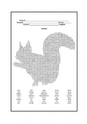 English Worksheet: Animals Word search