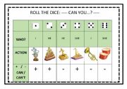 English Worksheet: ROLL THE DICE CAN CAN