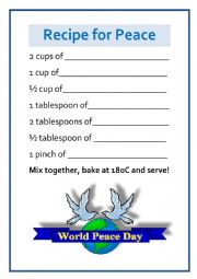 English Worksheet: Recipe for Peace
