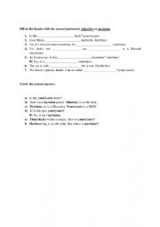 English Worksheet: Possessive Adjectives, Possessive Pronouns