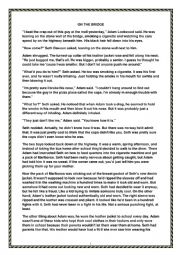 English Worksheet: ON THE BRIDGE BY TODD STRASSER SHORT STORY