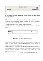 English Worksheet: English Test -10th Grade Students
