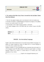 English Worksheet: English Test -10th Grade Students