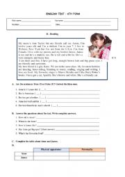 English Worksheet: Personal identification - Test: part II _ elementary