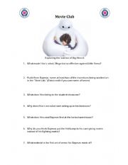 English Worksheet: Big Heroes (Baymax) Movie Worksheet