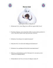 English Worksheet: Big Heroes (Baymax) Movie Worksheet