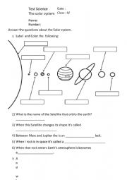 English Worksheet: Solar System