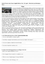 English Worksheet: motor cars