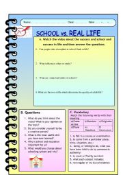 English Worksheet: School vs. Life 