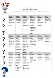 English Worksheet: Ask me a question activity part 4 (teaching students how to build a question)