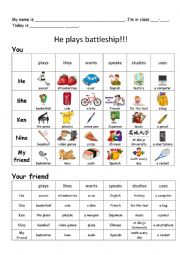 English Worksheet: He playsbattleship