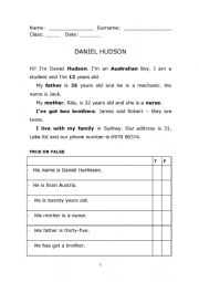 English Worksheet: Personal information - Reading comprehension - Questions