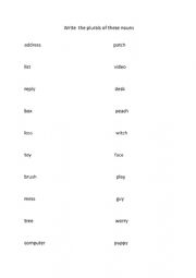 English Worksheet: PLURAL OF NOUNS