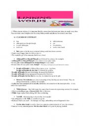 English Worksheet: linking words, conjunctions, transition words