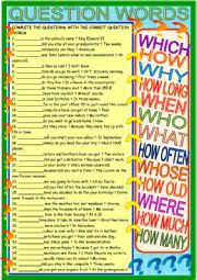 English Worksheet: Qustion words; new practice