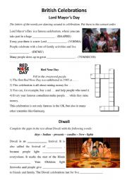 English Worksheet: British Celebrations Activity Sheet