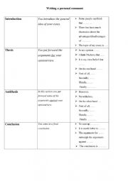 English Worksheet: Writing a personal comment (2)
