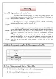 English Worksheet: reading