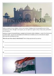 English Worksheet: Introduction to India - worksheet series 1 of 3