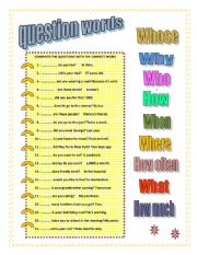 English Worksheet: QUESTION WORDS