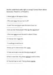 English Worksheet: Present Simple or  Present Continuous