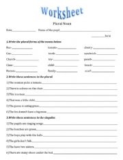 Worksheet -Plural of Nouns