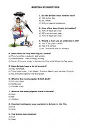 English Worksheet: British stereotypes quiz