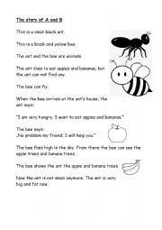English Worksheet: The A and B story. Learn to read with a simple story using the beginning letters from the alphabet.