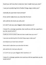 English Worksheet: Indirect questions, subject object questions, Speaking!