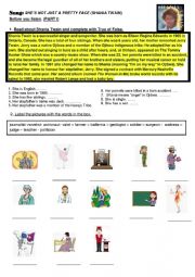 English Worksheet: Song by Shania Twain - shes not just a pretty face- PART I before you listen: Reading and vocabulary