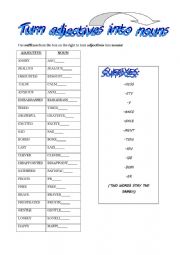 English Worksheet: Turn adjectives into nouns