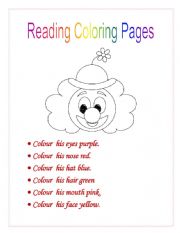 English Worksheet: Reading Coloring Page_Coloring Clowns face