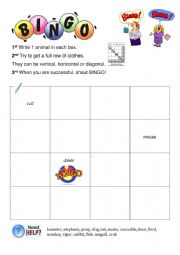 English Worksheet: Animal Bingo