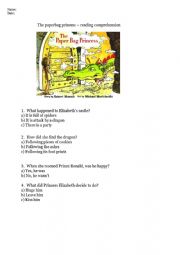 English Worksheet: The paperbag princess - comprehension sheet