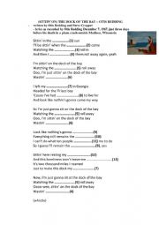 Sittin on the Dock of the Bay by Ottis Redding. A song to fill in the gaps a practise rhymes and basic vocabulary