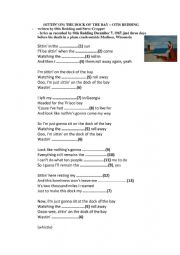 English Worksheet: Sittin´ on the Dock of the Bay by Ottis Redding. A song to fill in the gaps a practise rhymes and basic vocabulary