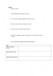 English Worksheet: SUMMARY OF TENSES